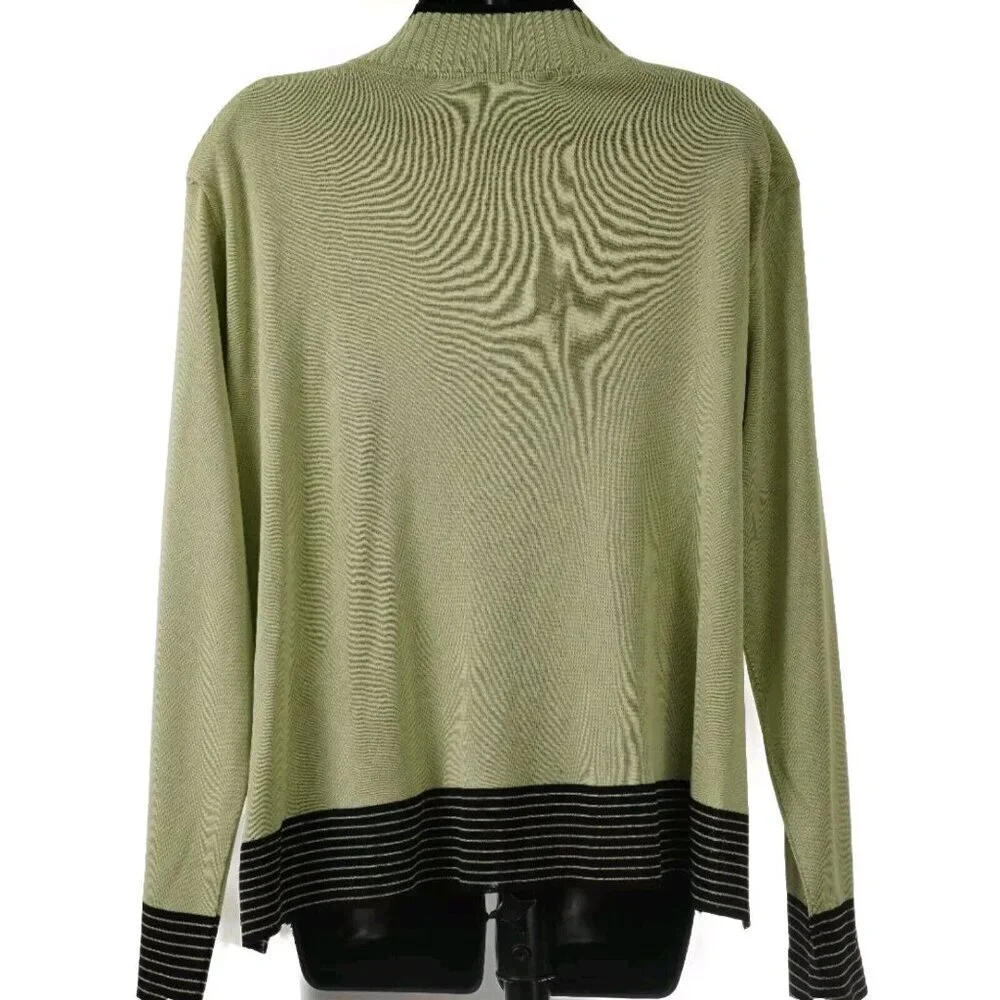 Exclusively Misook Sweater Cardigan Green Striped Women's Acrylic Padded XL